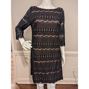 Jessica H Women's Black Nude Lace Dress Size 10 3/4 Sleeve